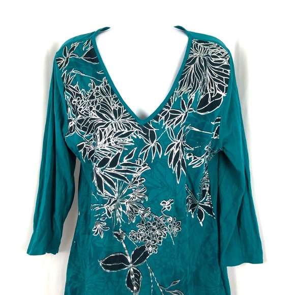 Tahari Cotton knit V-neck 3/4 sleeve Shirt XL - Picture 2 of 5